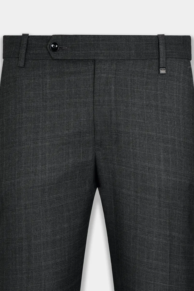 Iridium Gray Subtle Checkered Wool Rich Cross Placket Bandhgala Suit 13