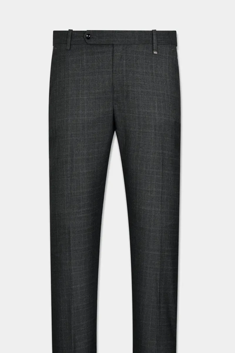 Iridium Gray Subtle Checkered Wool Rich Cross Placket Bandhgala Suit 15