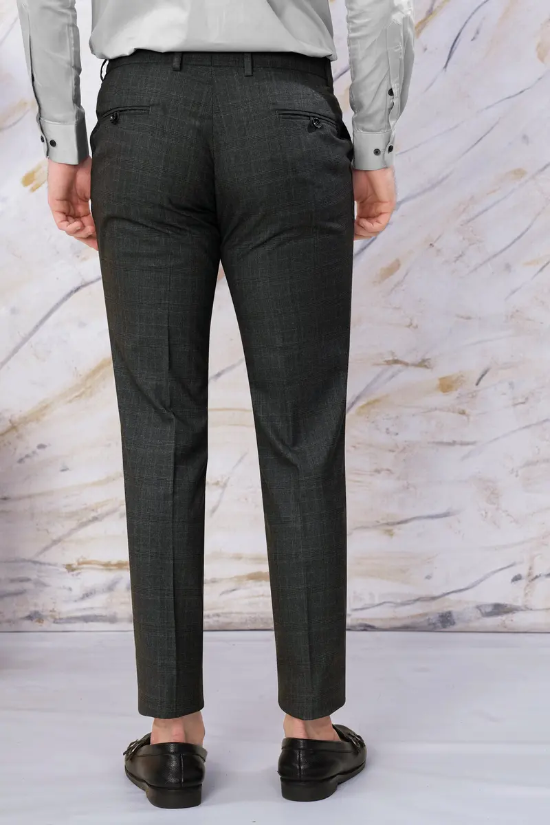 Iridium Gray Subtle Checkered Wool Rich Cross Placket Bandhgala Suit 8