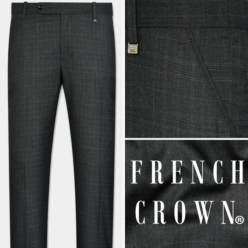 Iridium Gray Subtle Checkered Wool Rich Stretchable Waistband Pant 1