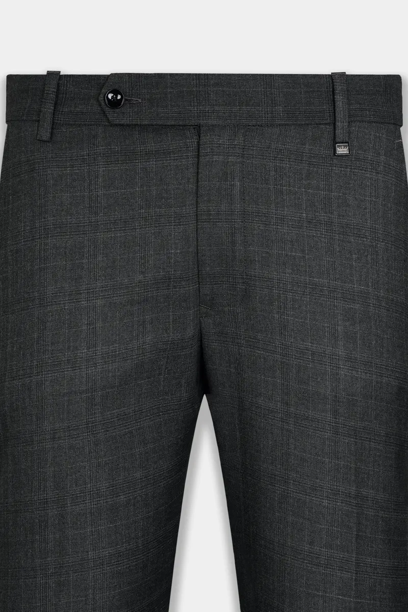 Iridium Gray Subtle Checkered Wool Rich Stretchable Waistband Pant 2