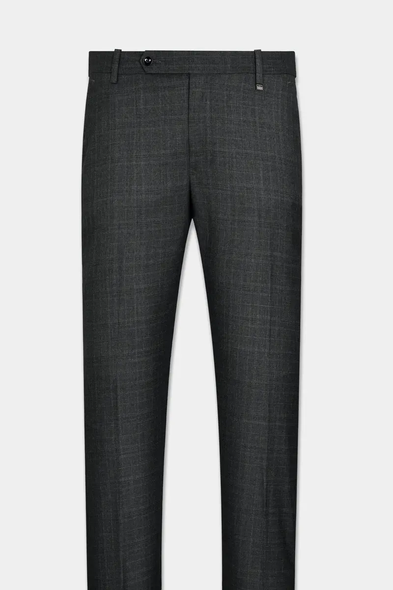 Iridium Gray Subtle Checkered Wool Rich Stretchable Waistband Pant 4