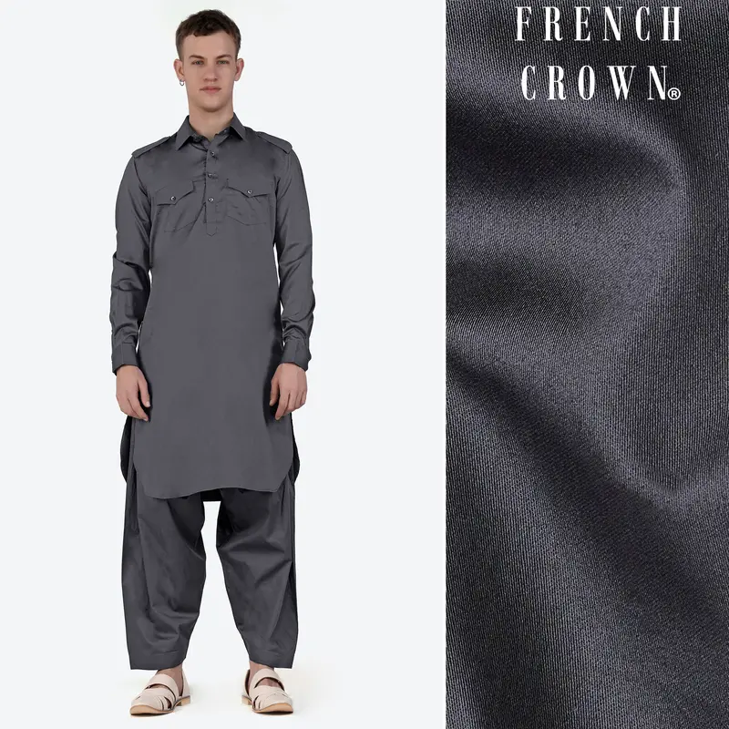 Iridium Gray Subtle Sheen Super Soft Premium Cotton Pathani Set 1