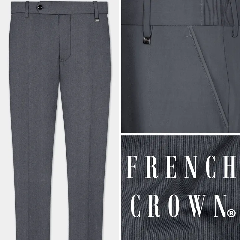 Iridium Gray Textured Cotton Stretchable Waistband Pant 1