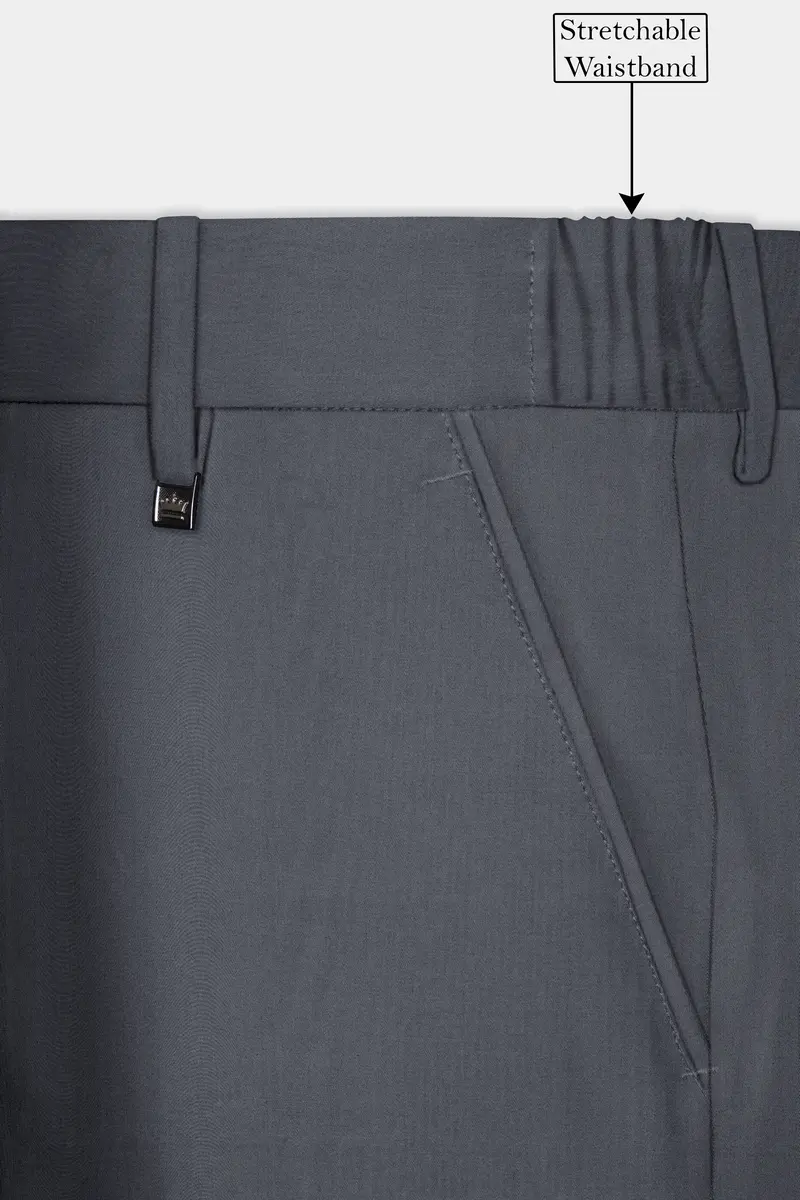 Iridium Gray Textured Cotton Stretchable Waistband Pant 6