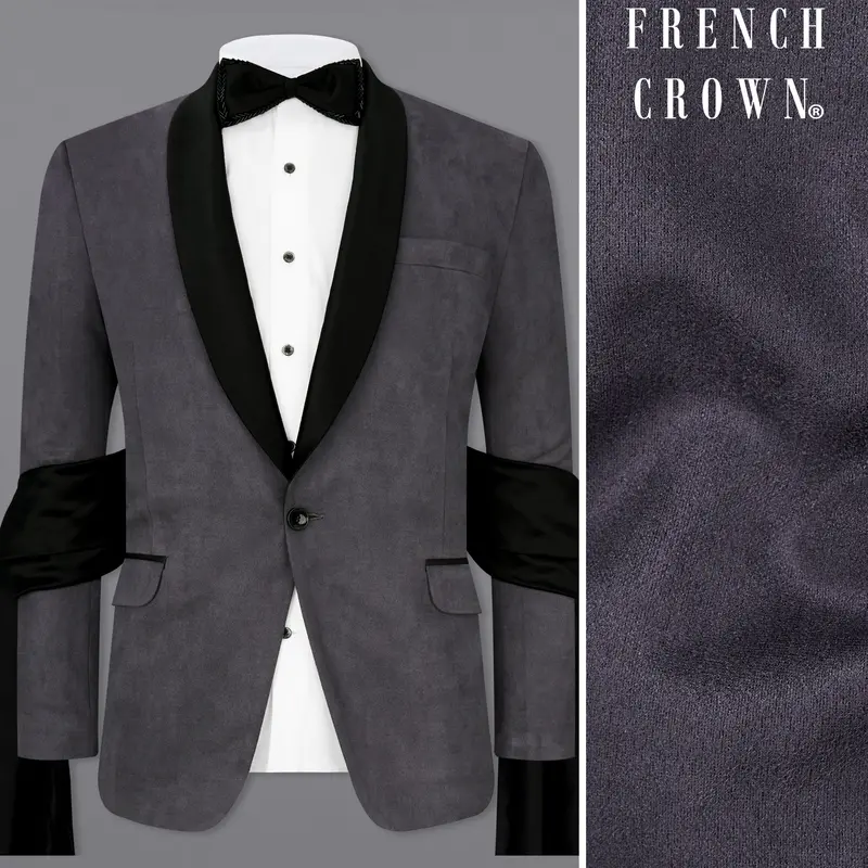 Iridium Gray Velvet Tuxedo Designer Blazer With Shawl 1