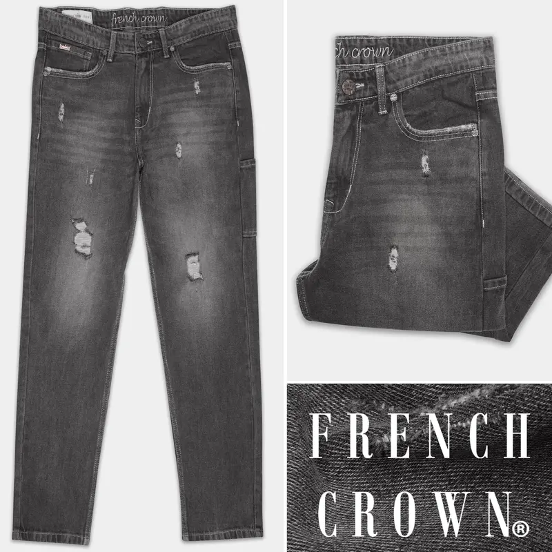 Iridium Gray Whiskering Wash Mildly Distressed Denim 1
