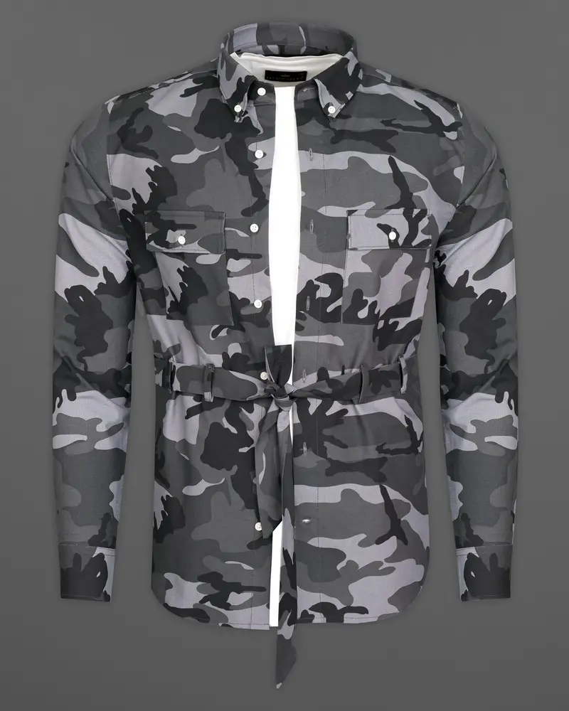 Iridium Gray With Jade Black Camouflage Royal Oxford Designer Shirt 1