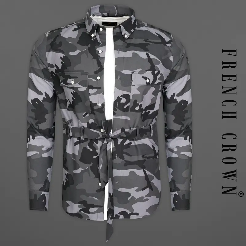 Iridium Gray With Jade Black Camouflage Royal Oxford Designer Shirt 10
