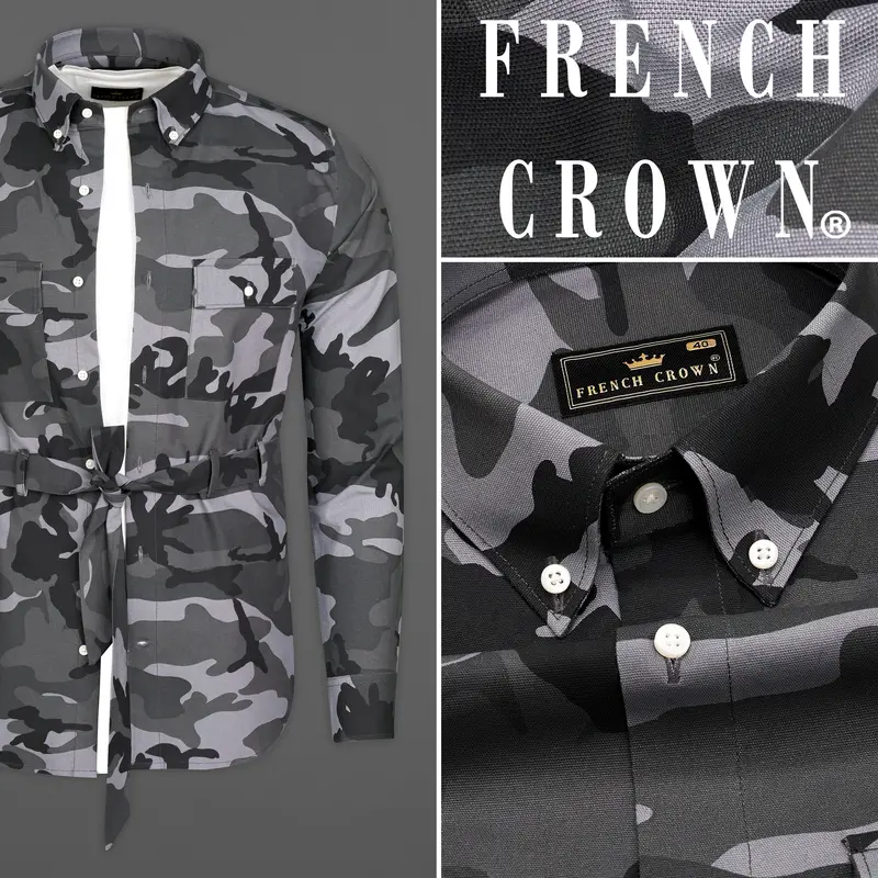 Iridium Gray With Jade Black Camouflage Royal Oxford Designer Shirt 12