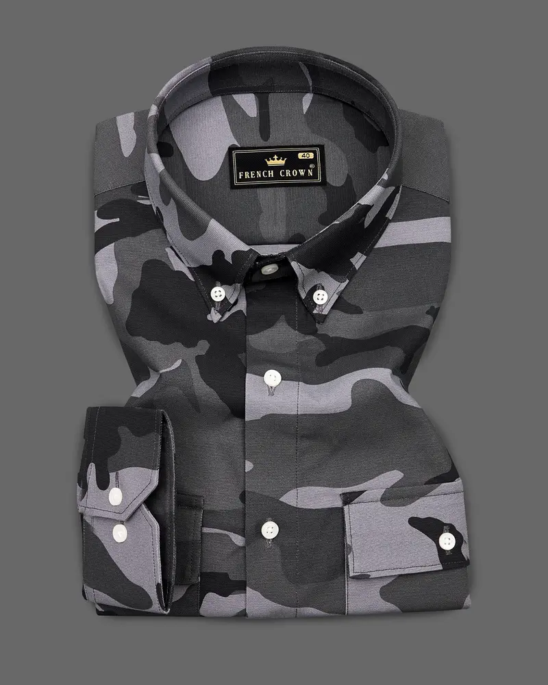 Iridium Gray With Jade Black Camouflage Royal Oxford Designer Shirt 3