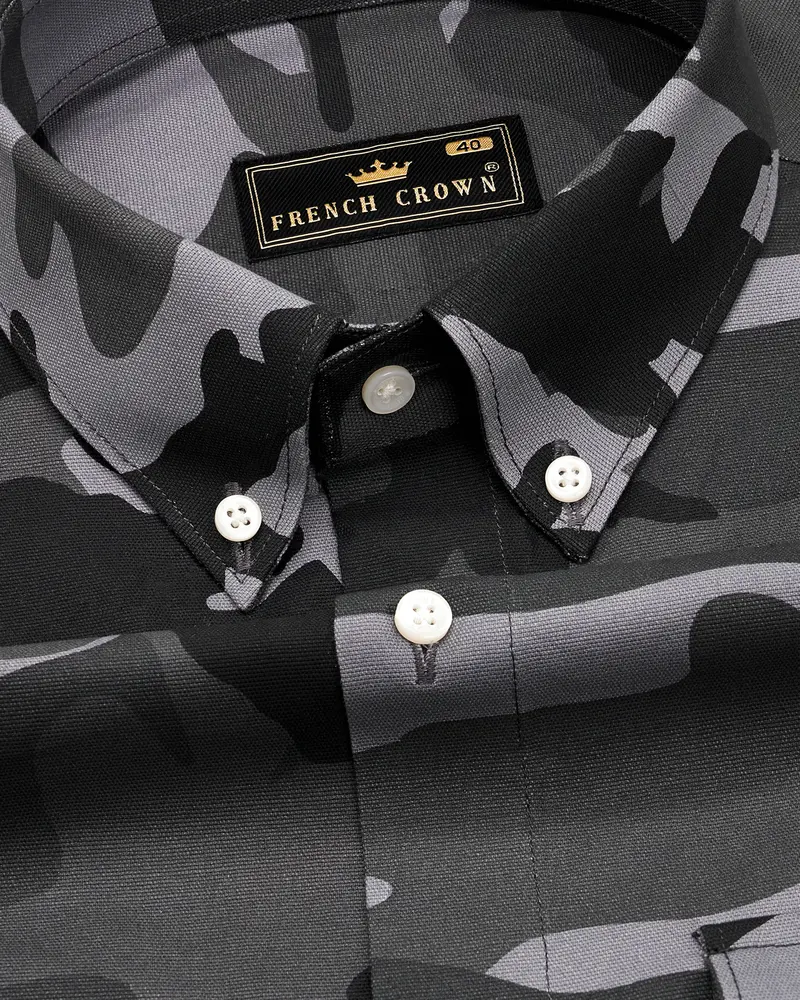 Iridium Gray With Jade Black Camouflage Royal Oxford Designer Shirt 4