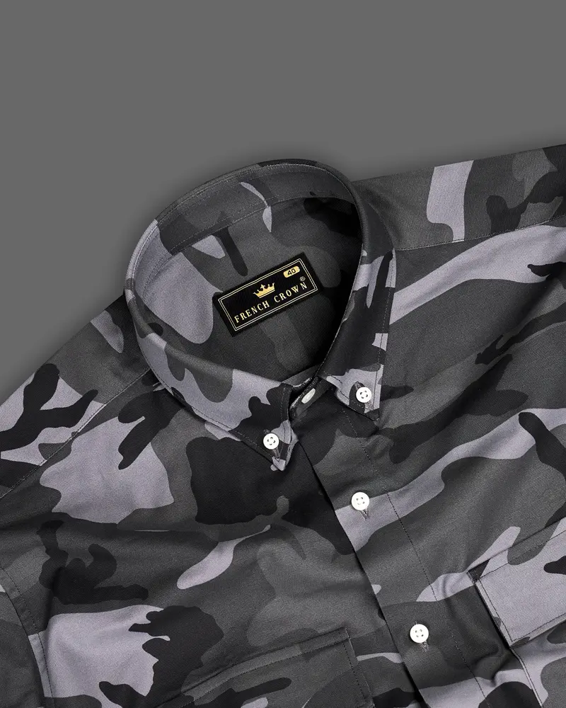 Iridium Gray With Jade Black Camouflage Royal Oxford Designer Shirt 5