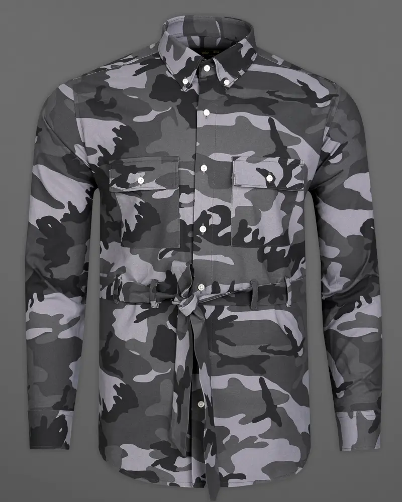 Iridium Gray With Jade Black Camouflage Royal Oxford Designer Shirt 6