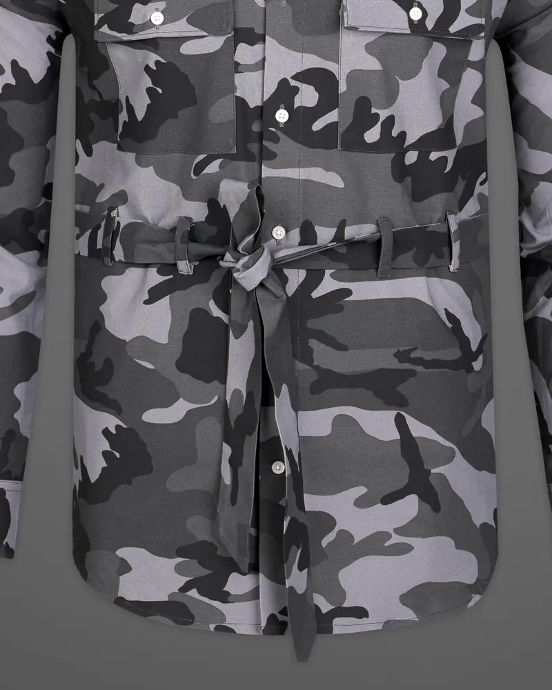 Iridium Gray With Jade Black Camouflage Royal Oxford Designer Shirt 8