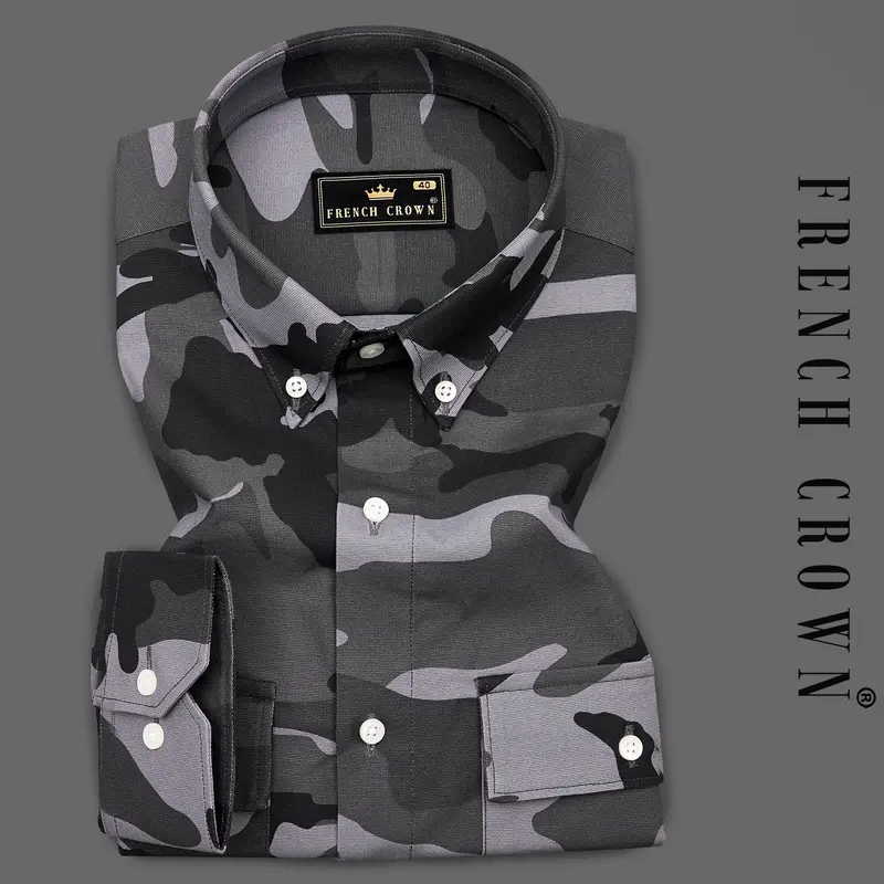 Iridium Gray With Jade Black Camouflage Royal Oxford Designer Shirt 9