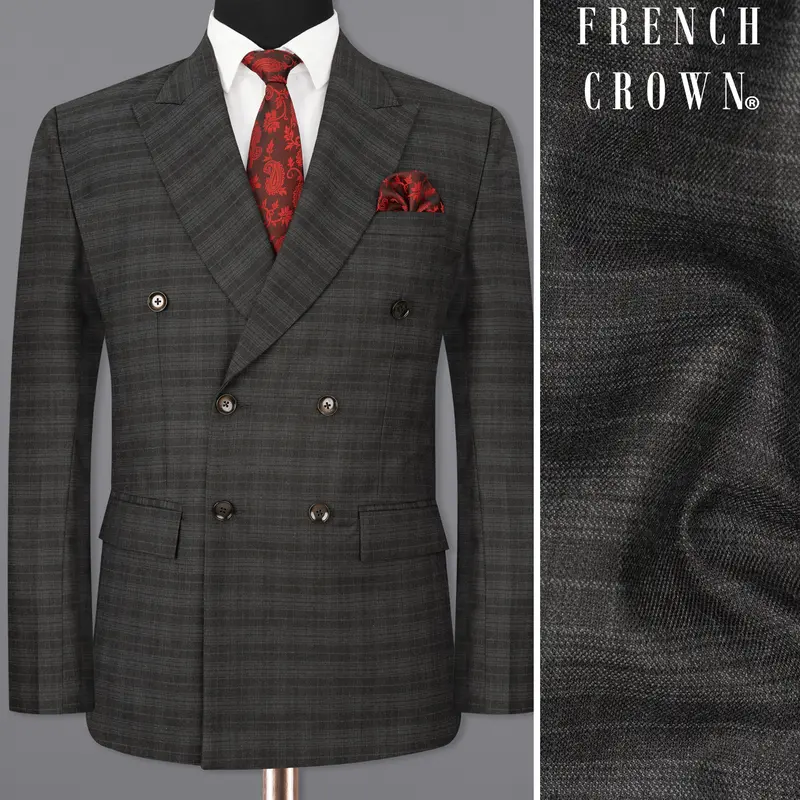 Iridium Grey Subtle Plaid Double Breasted Blazer 1