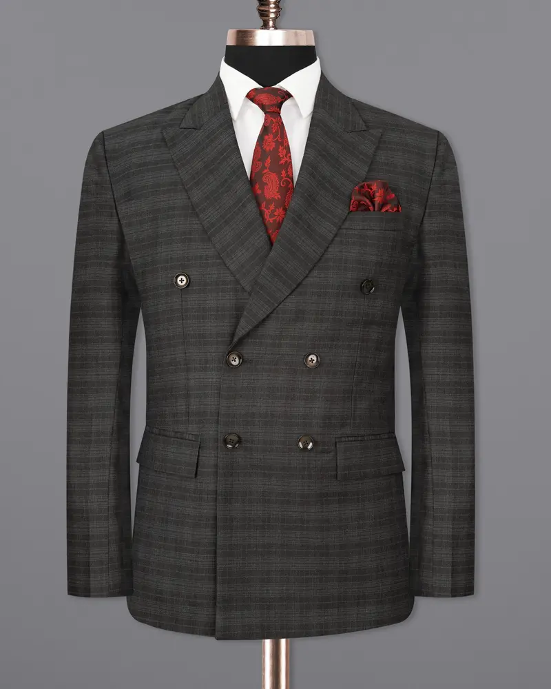 Iridium Grey Subtle Plaid Double Breasted Blazer 8