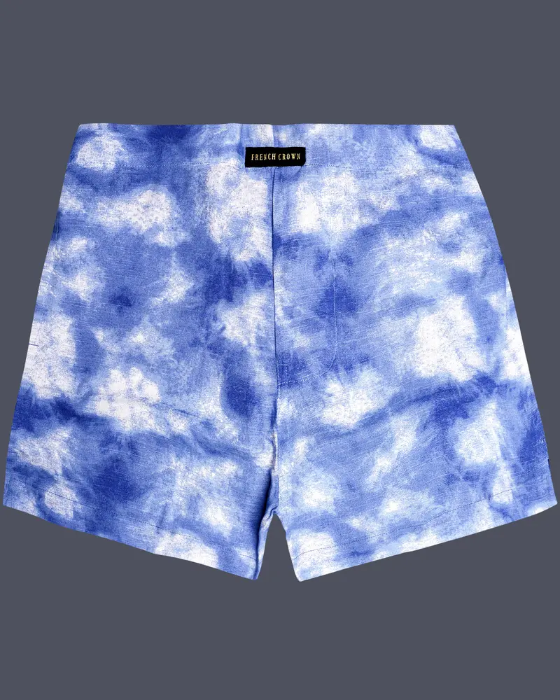 Iris Blue And Bright White Tie-Dye Printed Luxurious Linen Boxer 1