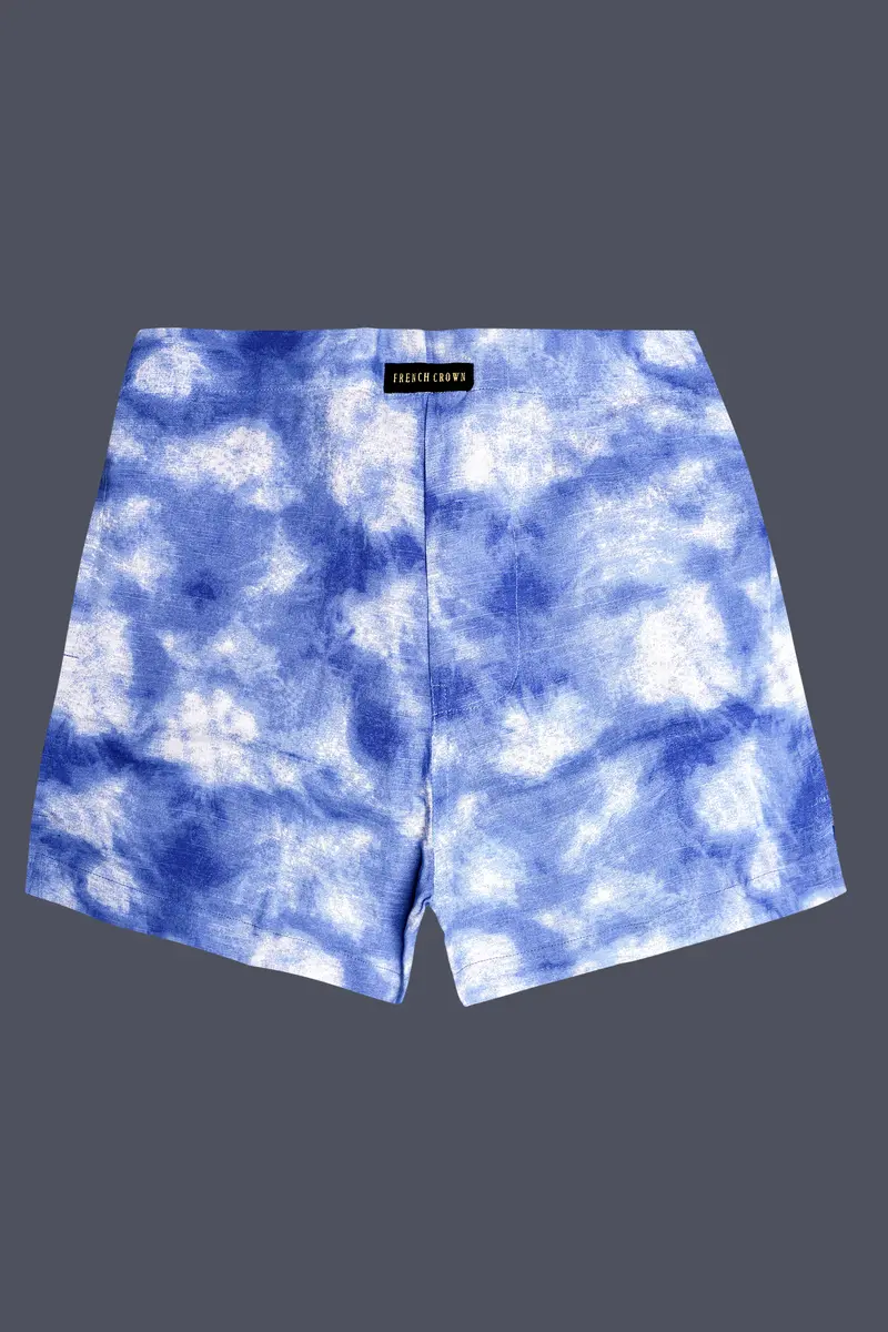 Iris Blue And Bright White Tie-Dye Printed Luxurious Linen Boxer 2
