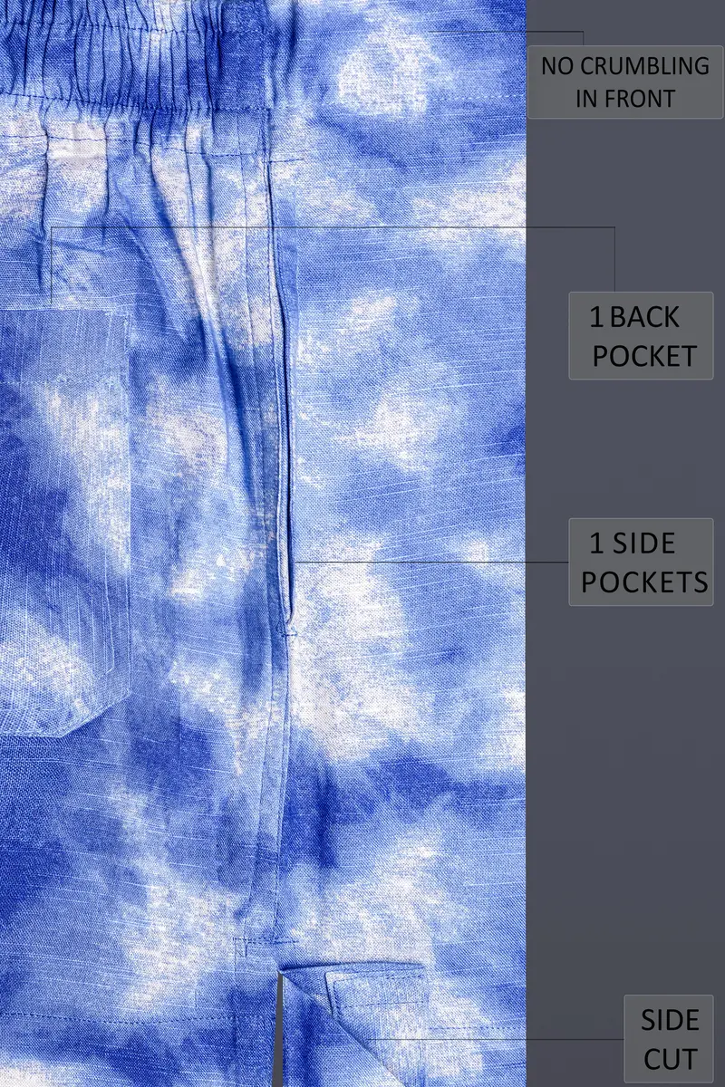 Iris Blue And Bright White Tie-Dye Printed Luxurious Linen Boxer 5