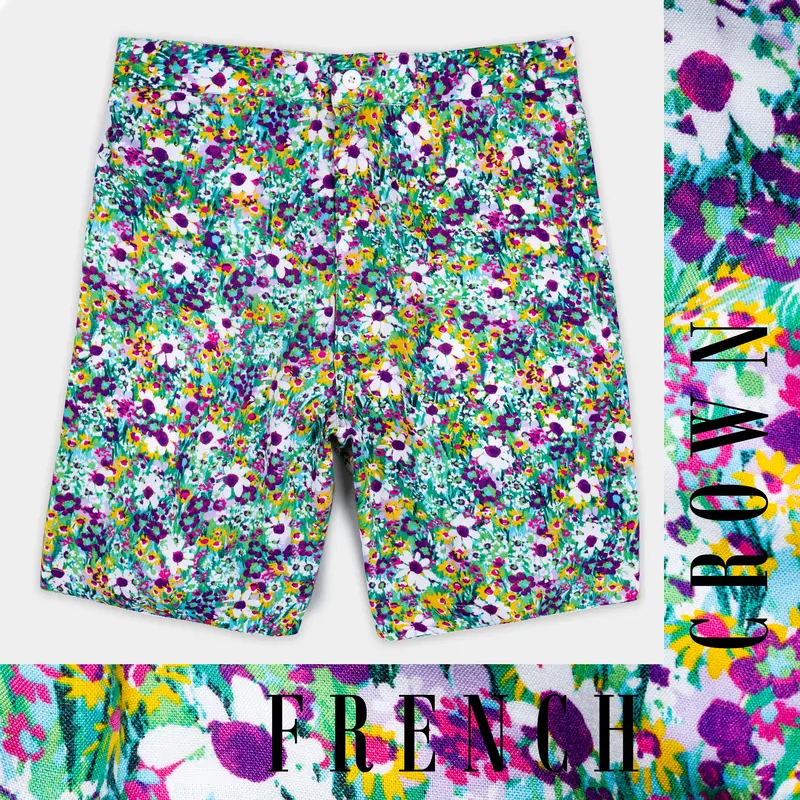 Iris Purple And White Multicolour Ditsy Printed Premium Tencel Shorts 1