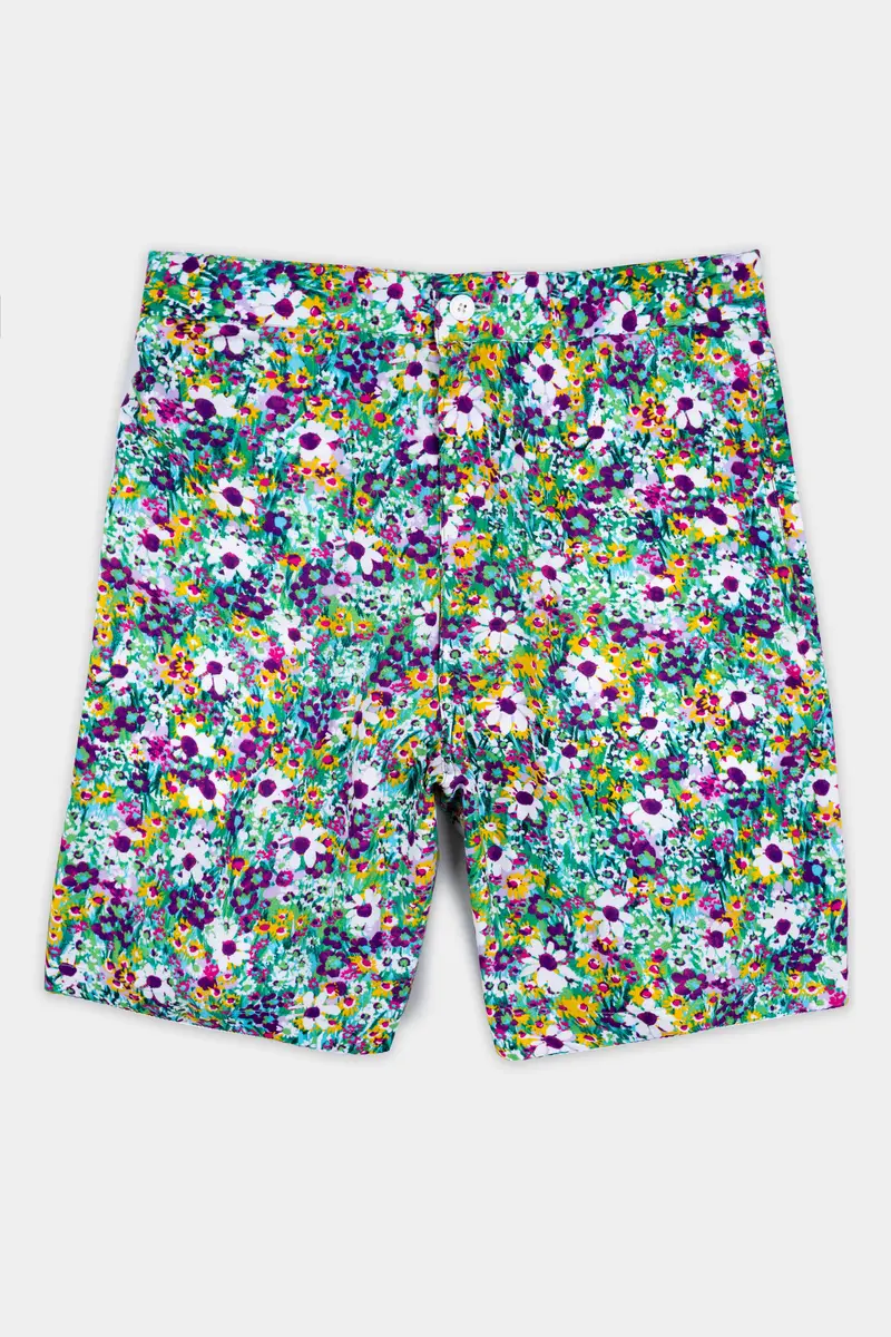 Iris Purple And White Multicolour Ditsy Printed Premium Tencel Shorts 2