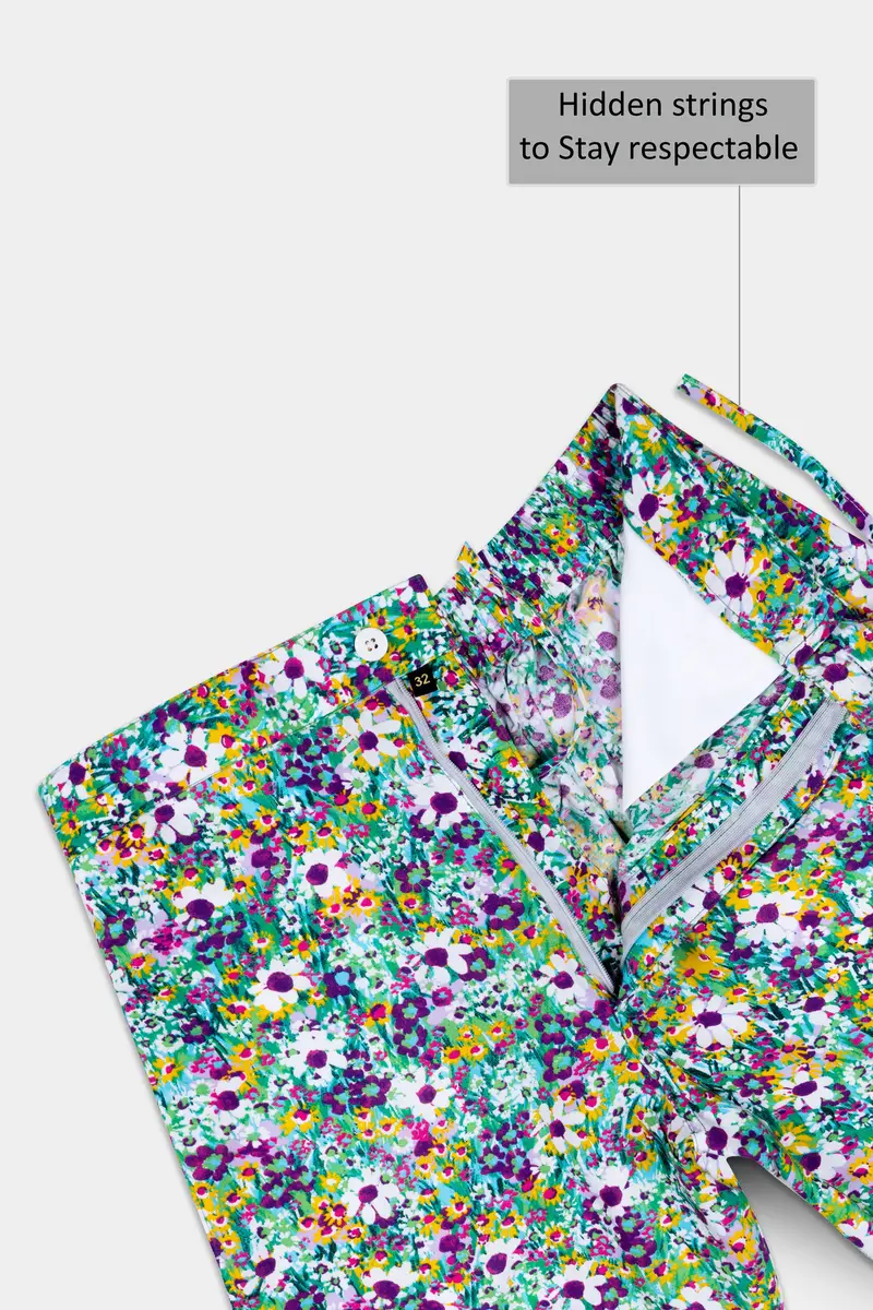 Iris Purple And White Multicolour Ditsy Printed Premium Tencel Shorts 4