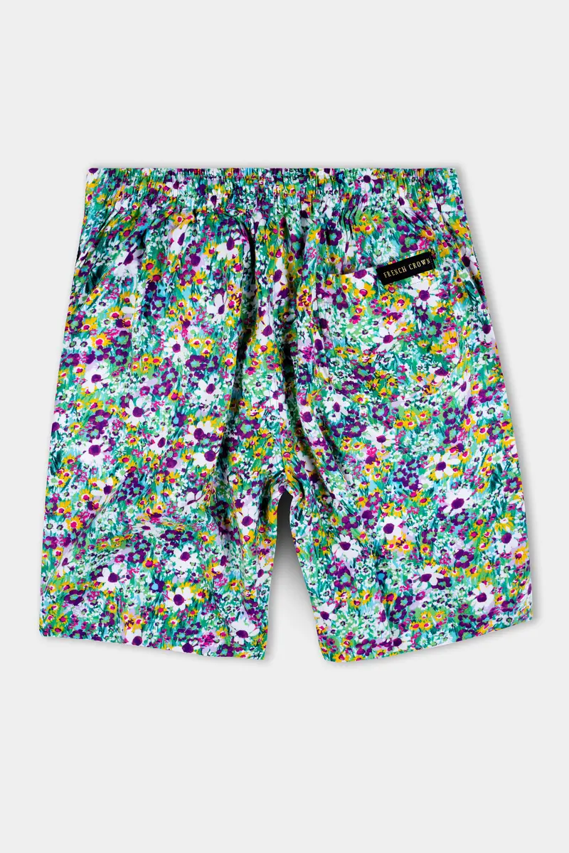 Iris Purple And White Multicolour Ditsy Printed Premium Tencel Shorts 5