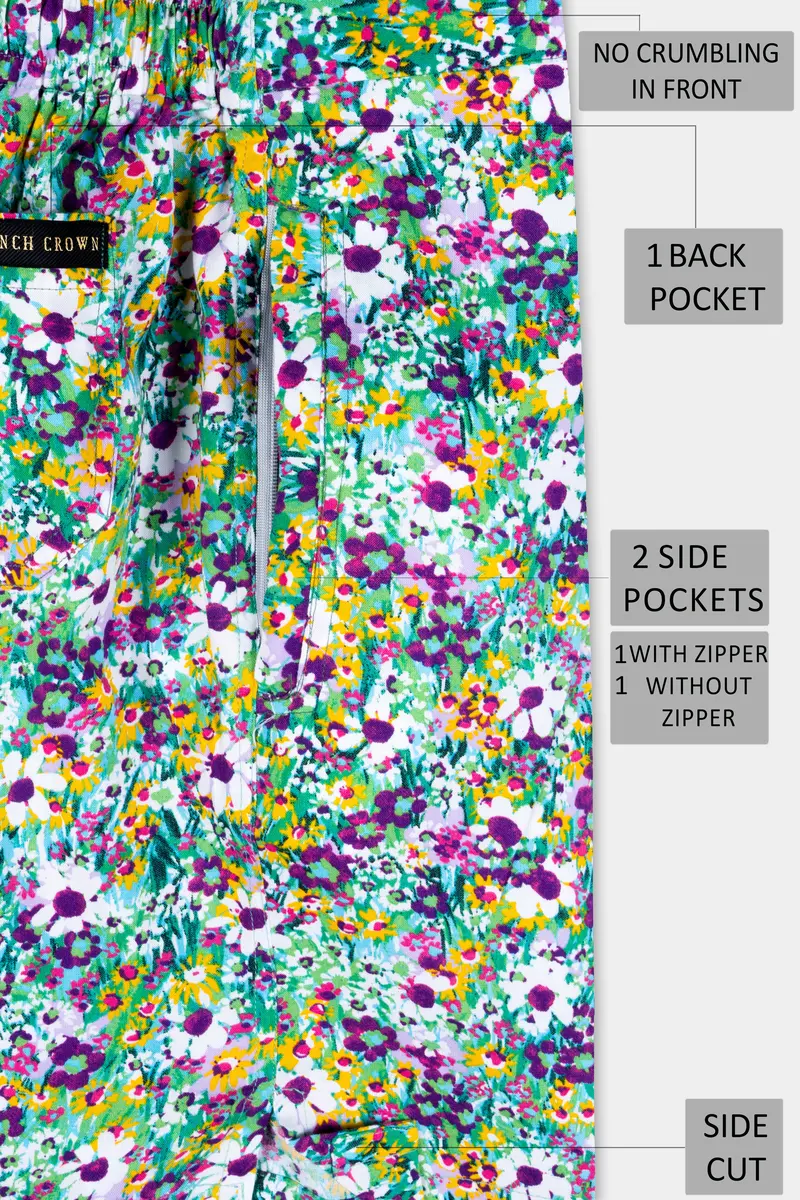 Iris Purple And White Multicolour Ditsy Printed Premium Tencel Shorts 6