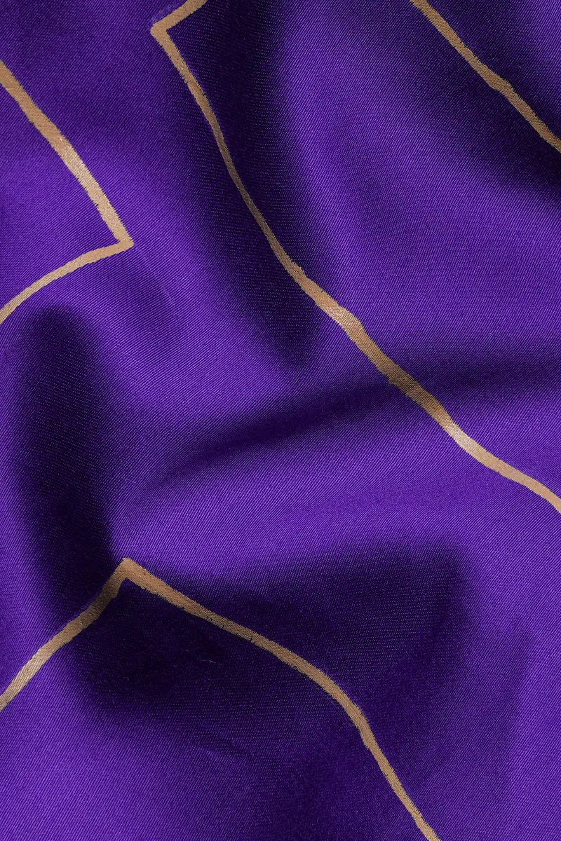 Iris Purple With Golden Hand Painted Super Soft Premium Cotton Designer Kurta Shirt 3