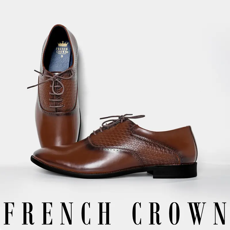 Irish Coffee Brown Textured Vegan Leather Derby Shoes 1