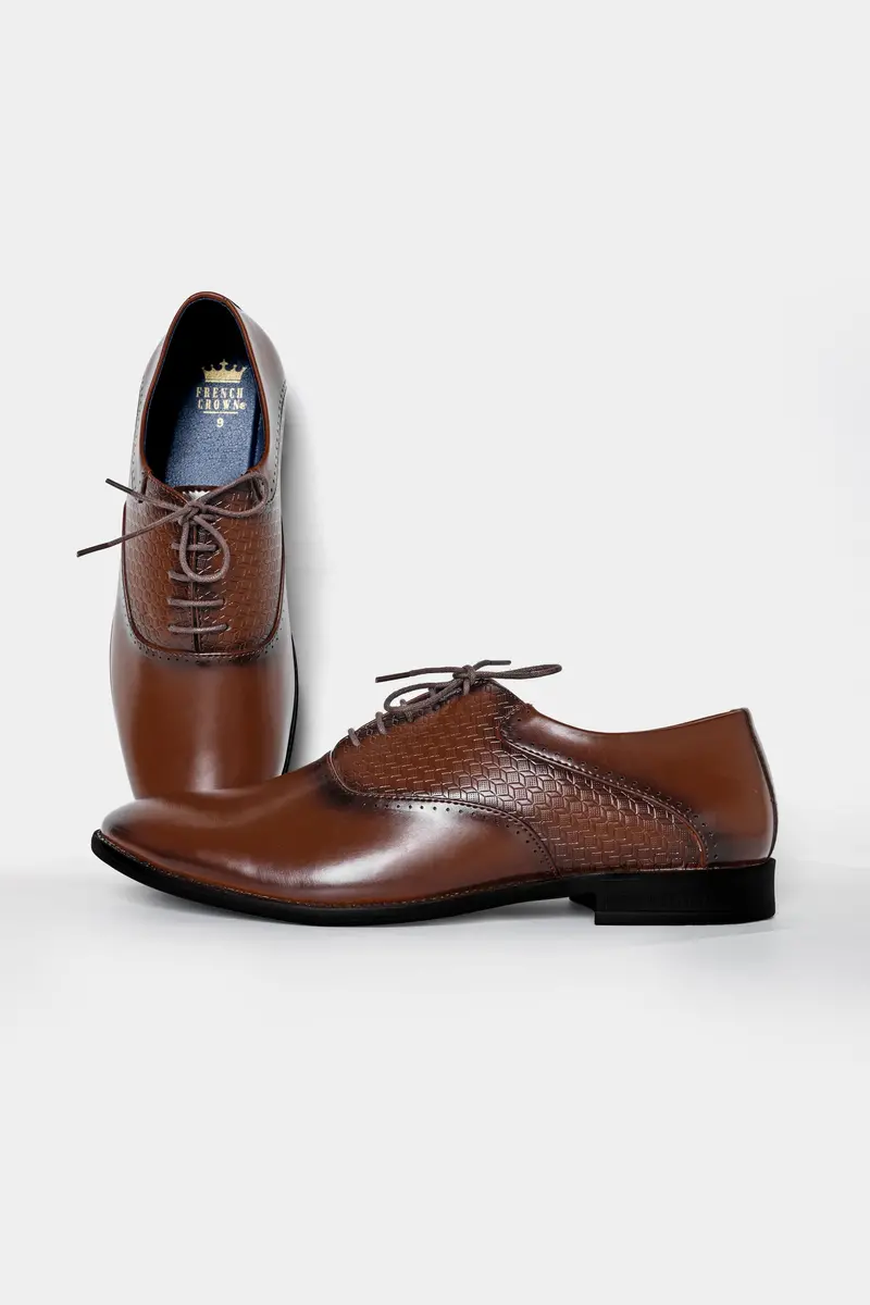 Irish Coffee Brown Textured Vegan Leather Derby Shoes 2