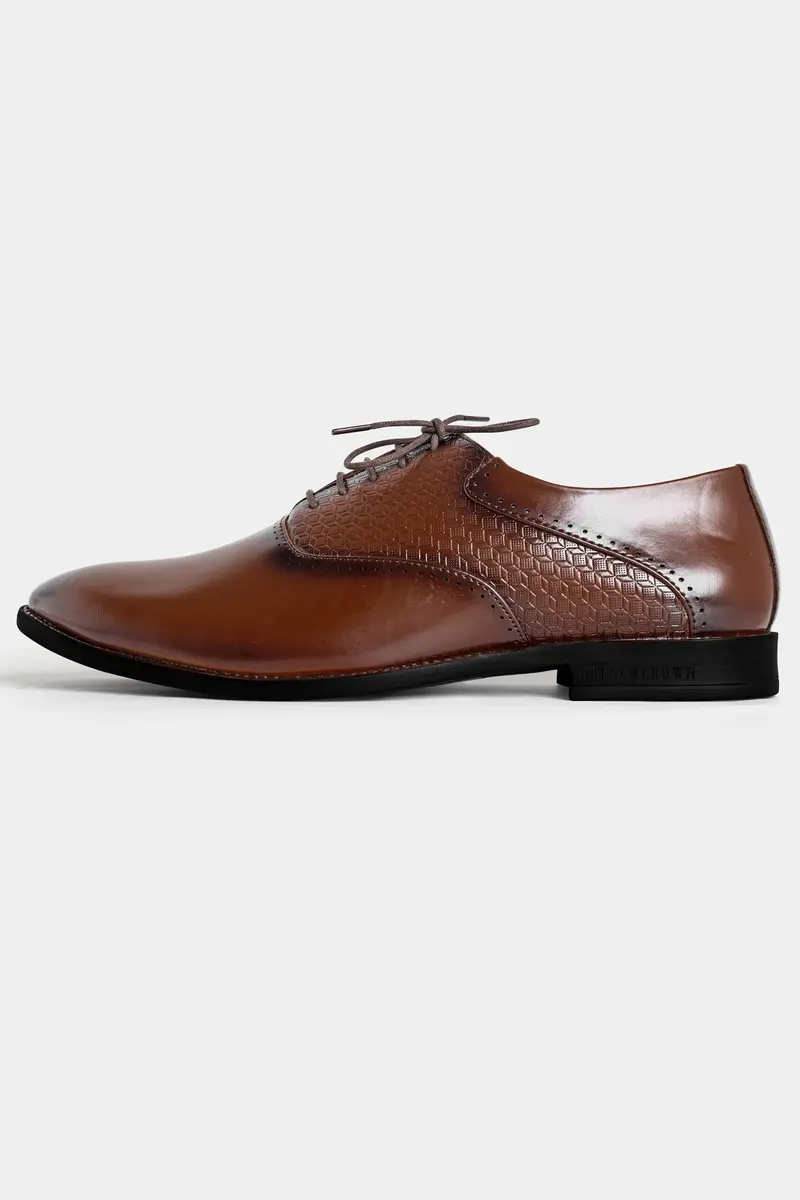 Irish Coffee Brown Textured Vegan Leather Derby Shoes 3