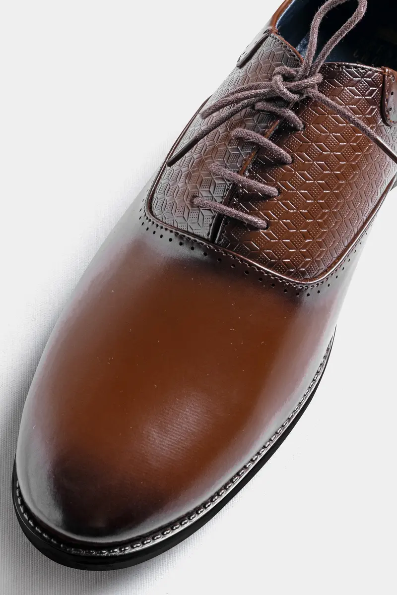 Irish Coffee Brown Textured Vegan Leather Derby Shoes 4