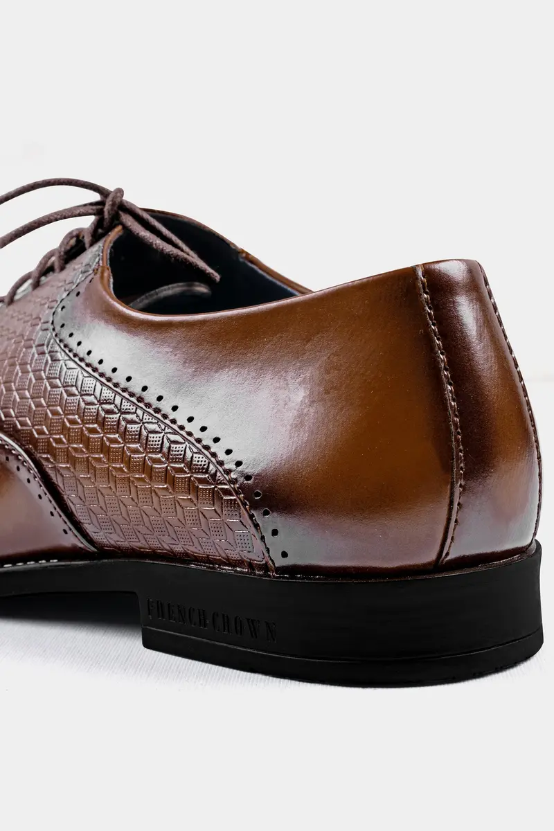 Irish Coffee Brown Textured Vegan Leather Derby Shoes 5
