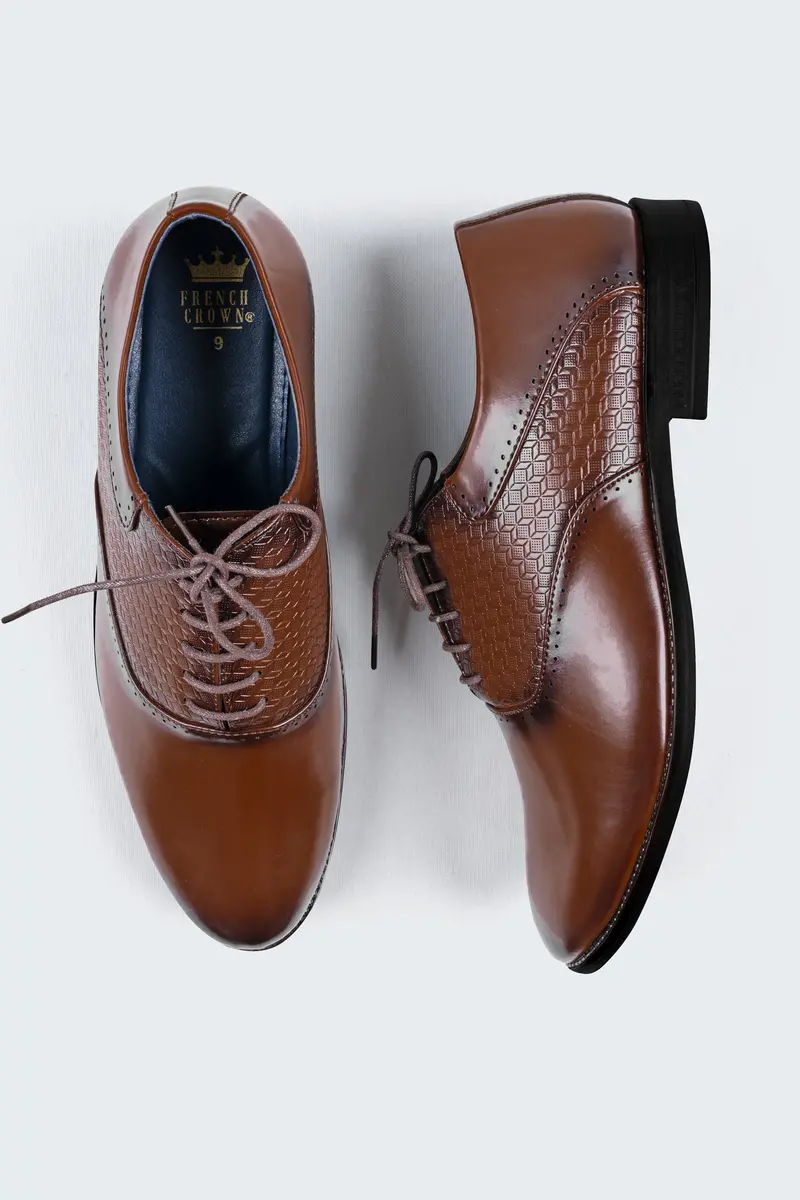 Irish Coffee Brown Textured Vegan Leather Derby Shoes 6