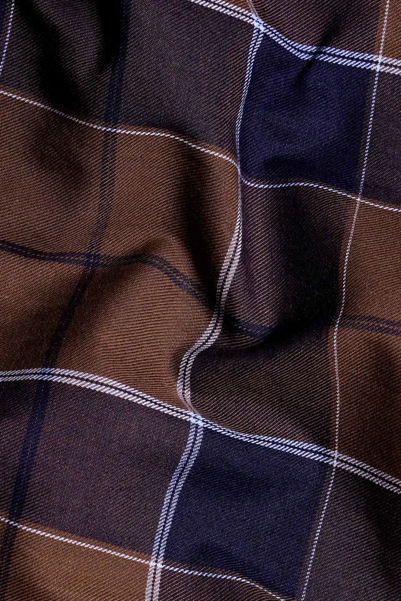 Iroko Brown And Haiti Blue Twill Plaid Premium Cotton Shirt 2