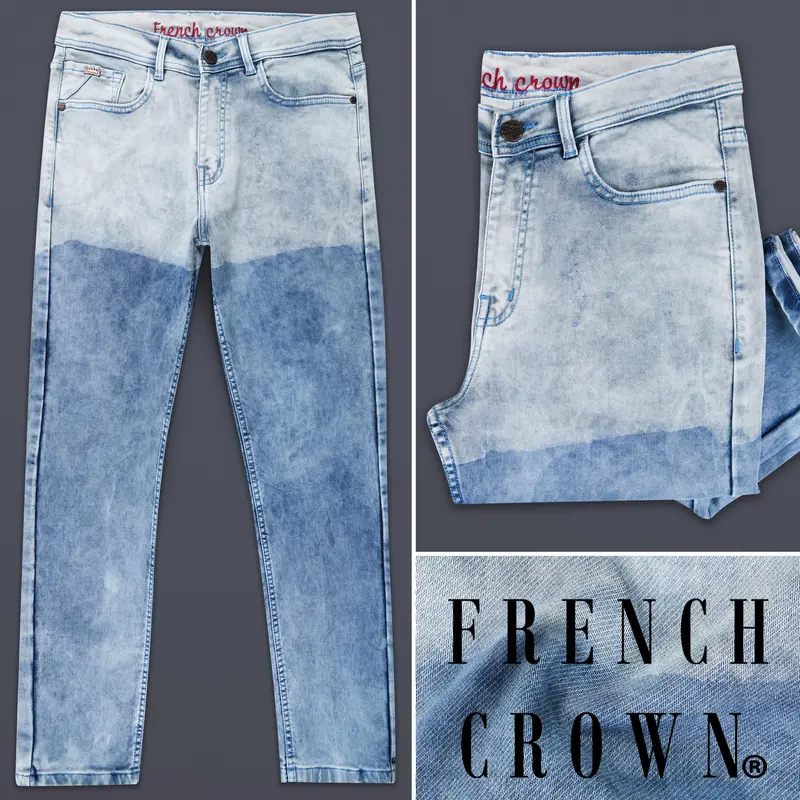 Iron Blue And Half Pastel Blue Whiskering Wash Denim 1