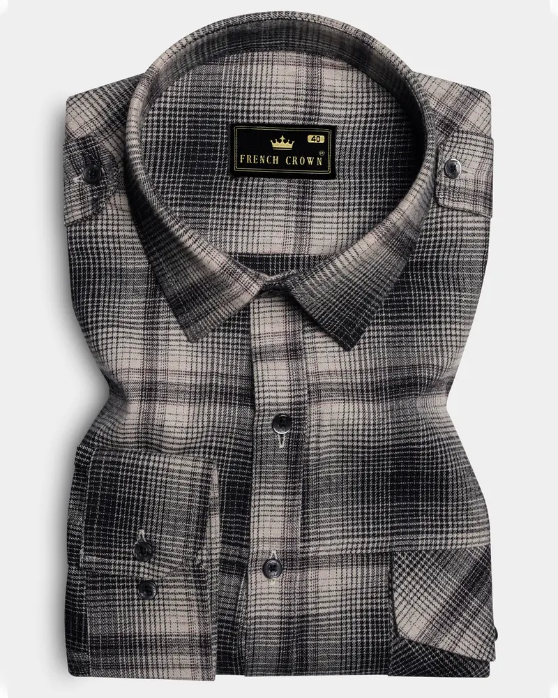 Iron Cream And Jade Black Plaid Twill Premium Cotton Designer Shirt 1