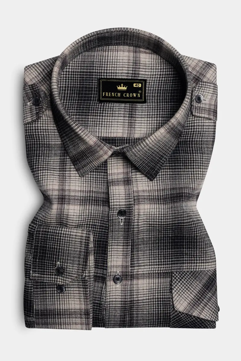 Iron Cream And Jade Black Plaid Twill Premium Cotton Designer Shirt 2