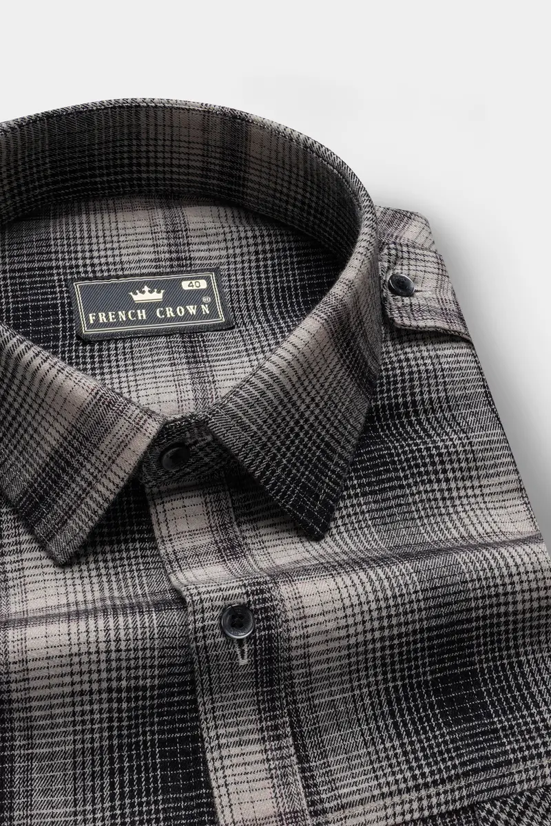 Iron Cream And Jade Black Plaid Twill Premium Cotton Designer Shirt 4
