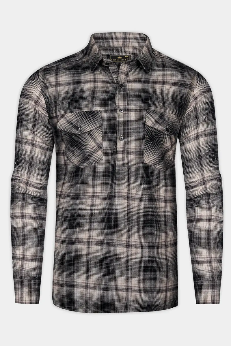 Iron Cream And Jade Black Plaid Twill Premium Cotton Designer Shirt 5