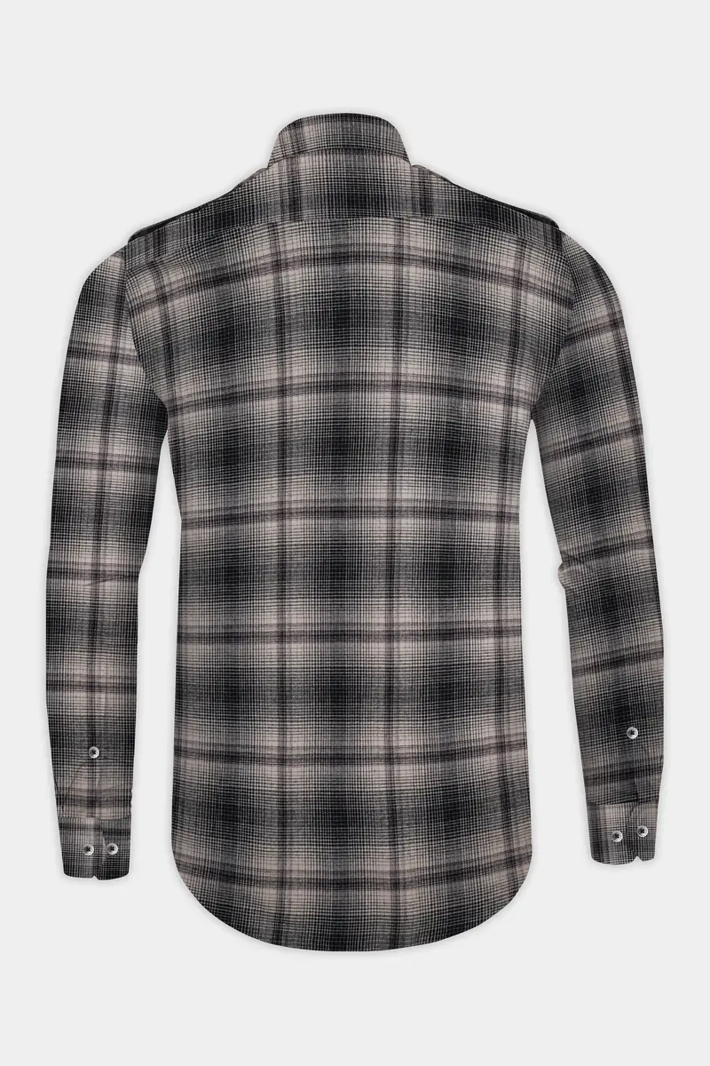 Iron Cream And Jade Black Plaid Twill Premium Cotton Designer Shirt 6