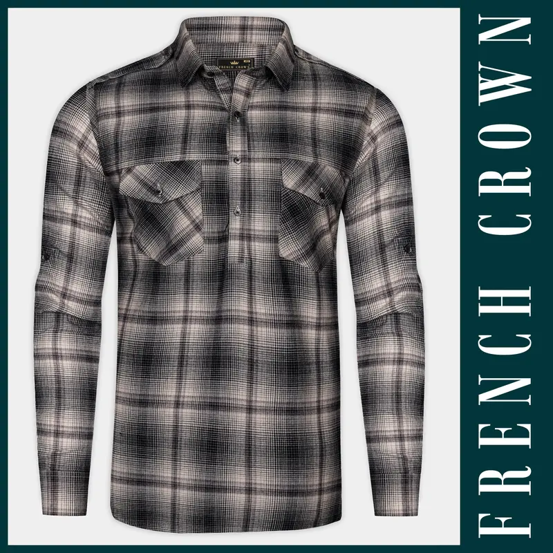 Iron Cream And Jade Black Plaid Twill Premium Cotton Designer Shirt 8