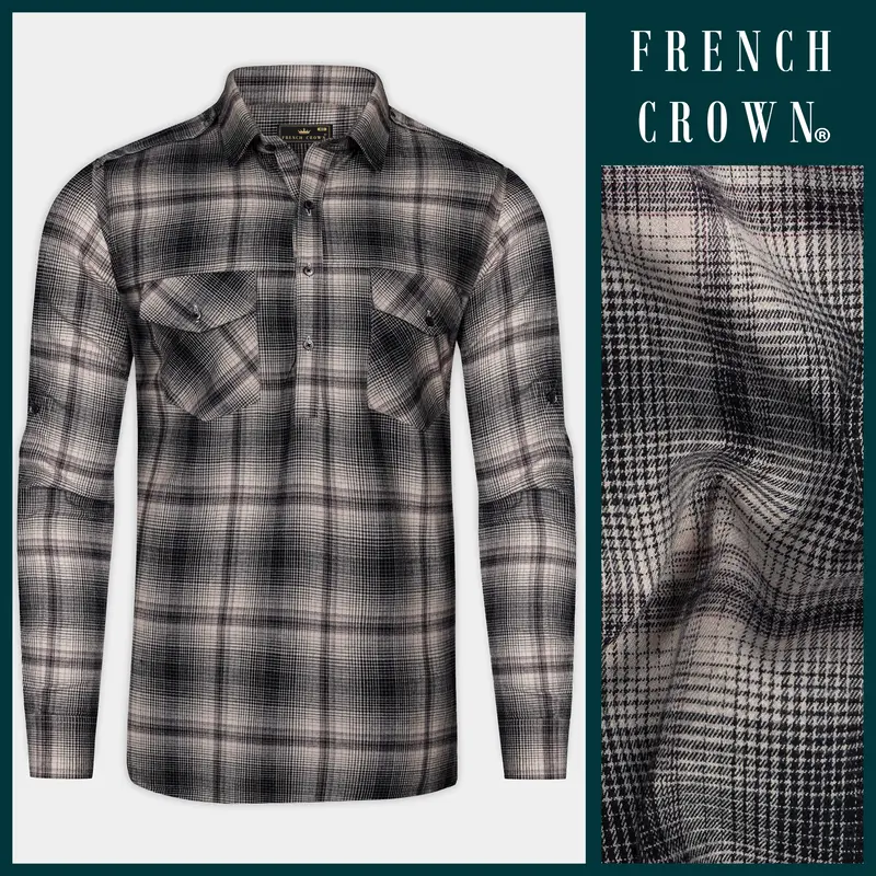 Iron Cream And Jade Black Plaid Twill Premium Cotton Designer Shirt 9