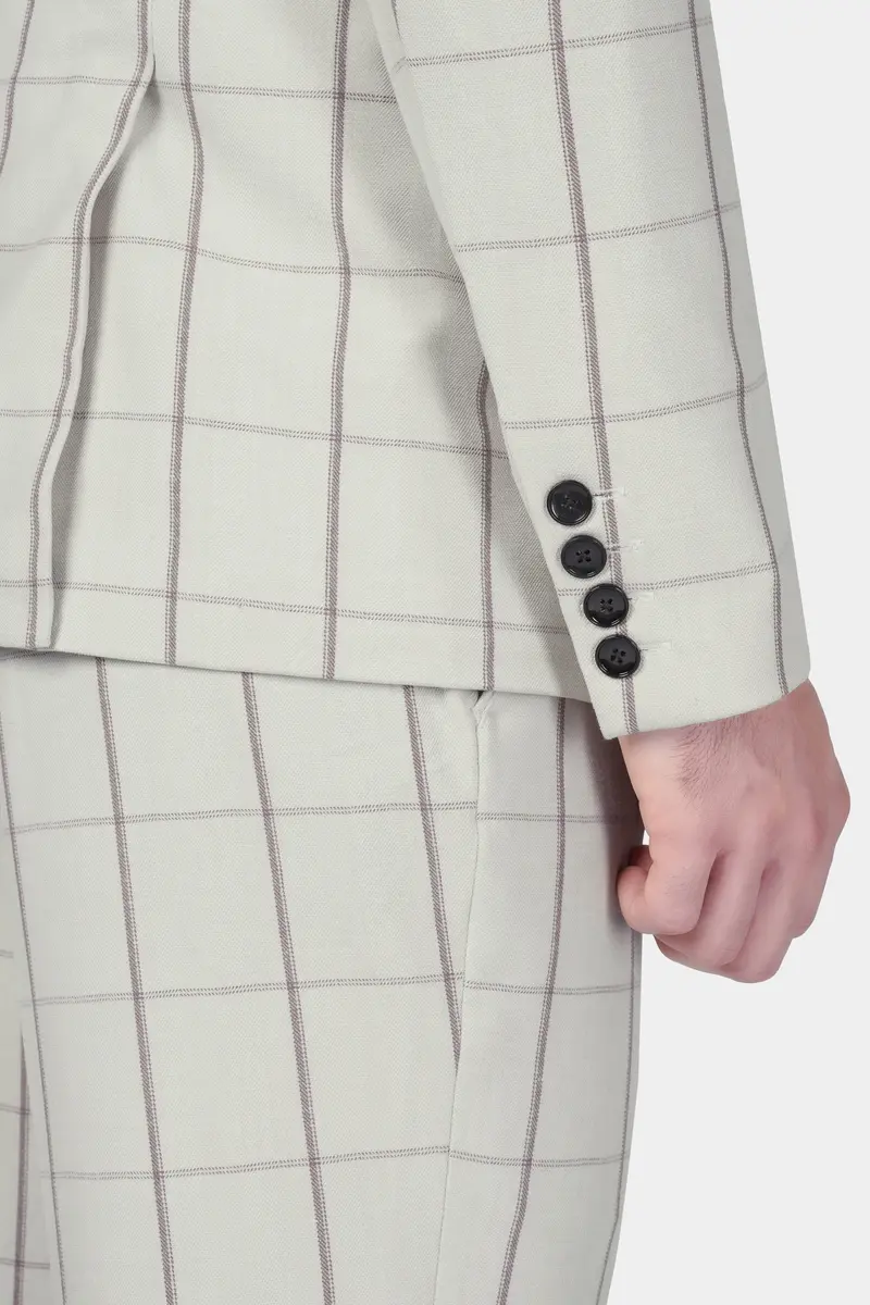 Iron Cream Windowpane Wool Rich Double Breasted Blazer 4