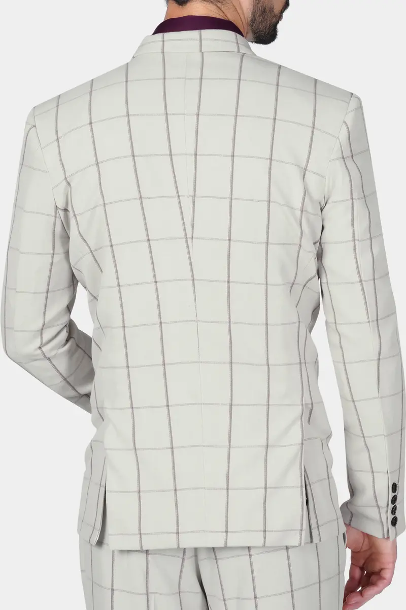 Iron Cream Windowpane Wool Rich Double Breasted Blazer 5