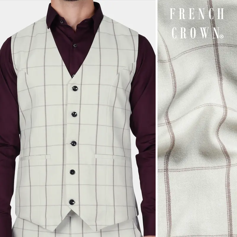 Iron Cream Windowpane Wool Rich Waistcoat 1