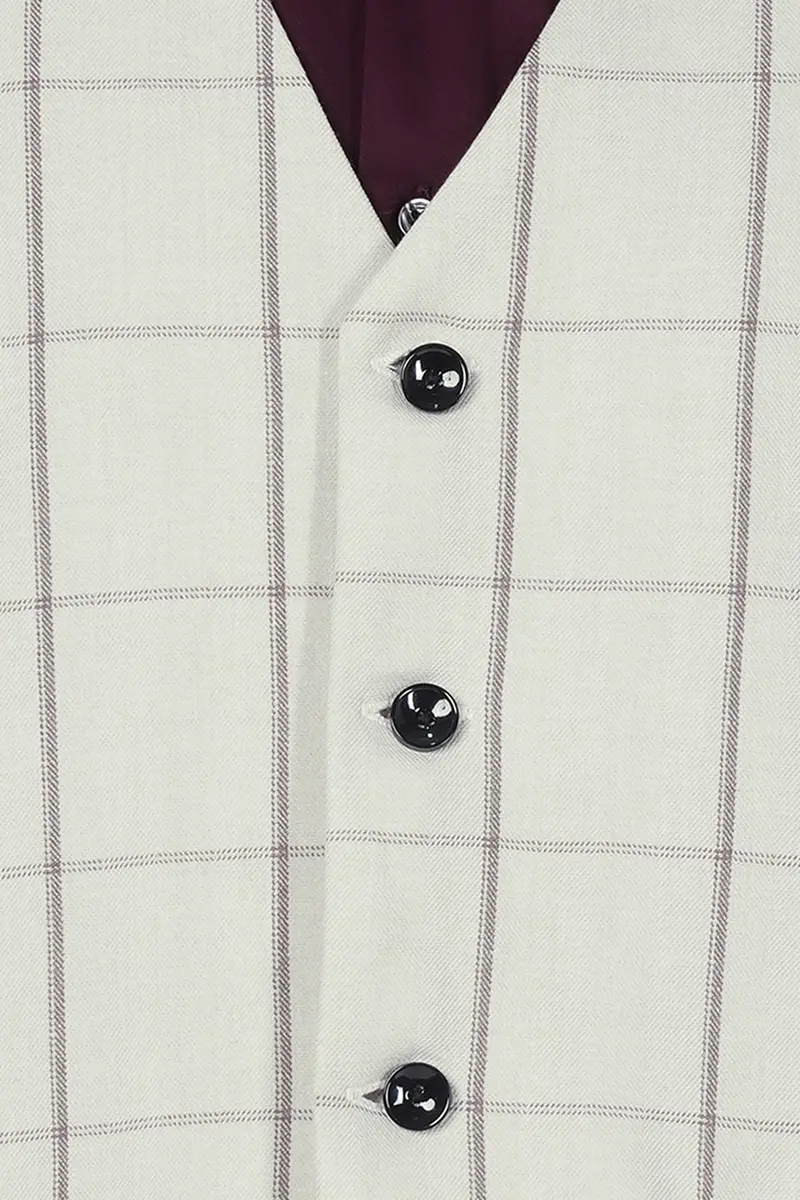 Iron Cream Windowpane Wool Rich Waistcoat 4